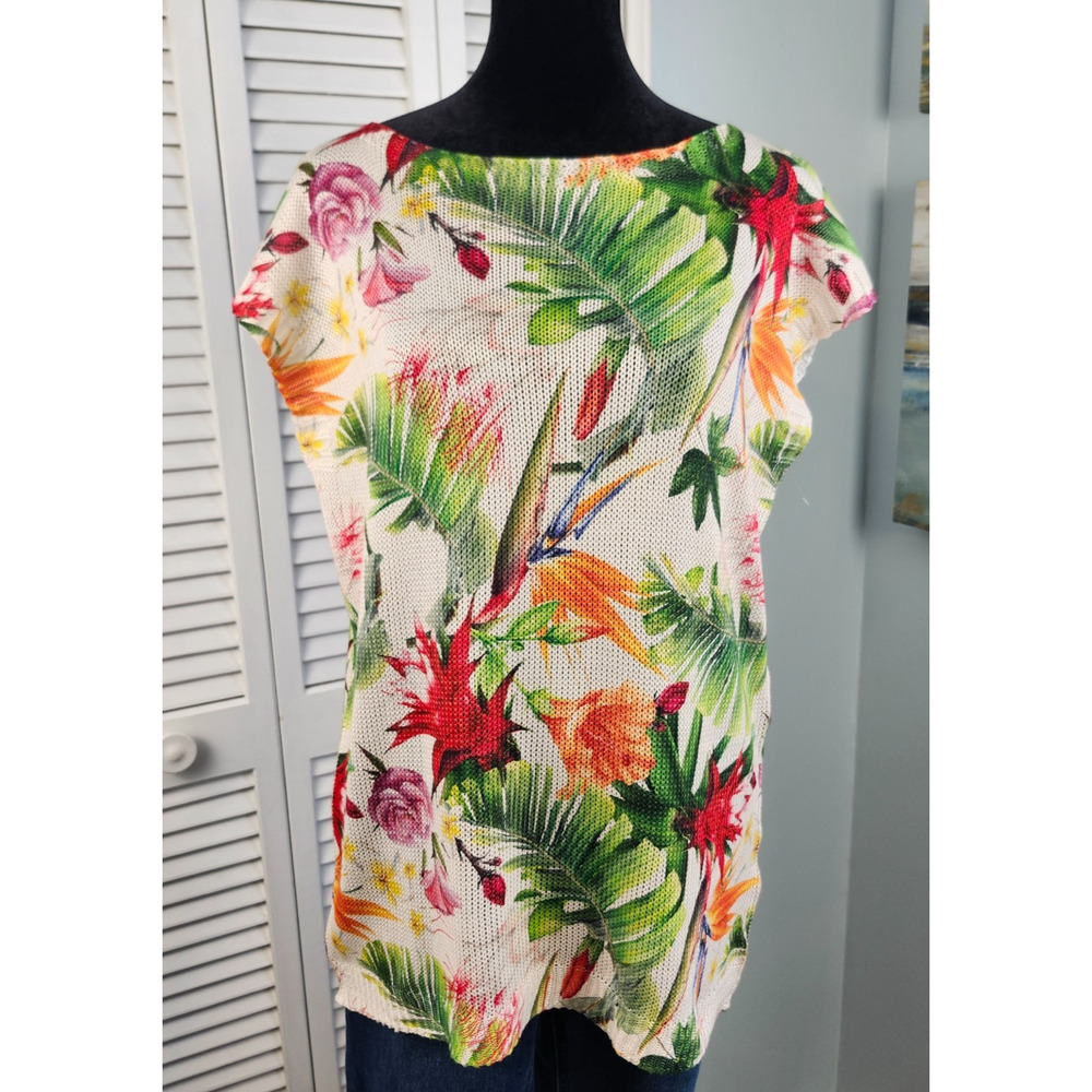 NWT Luisa Ricci Birds of Paradise Open Knit Top Sleeveless Sweater Tank Resort